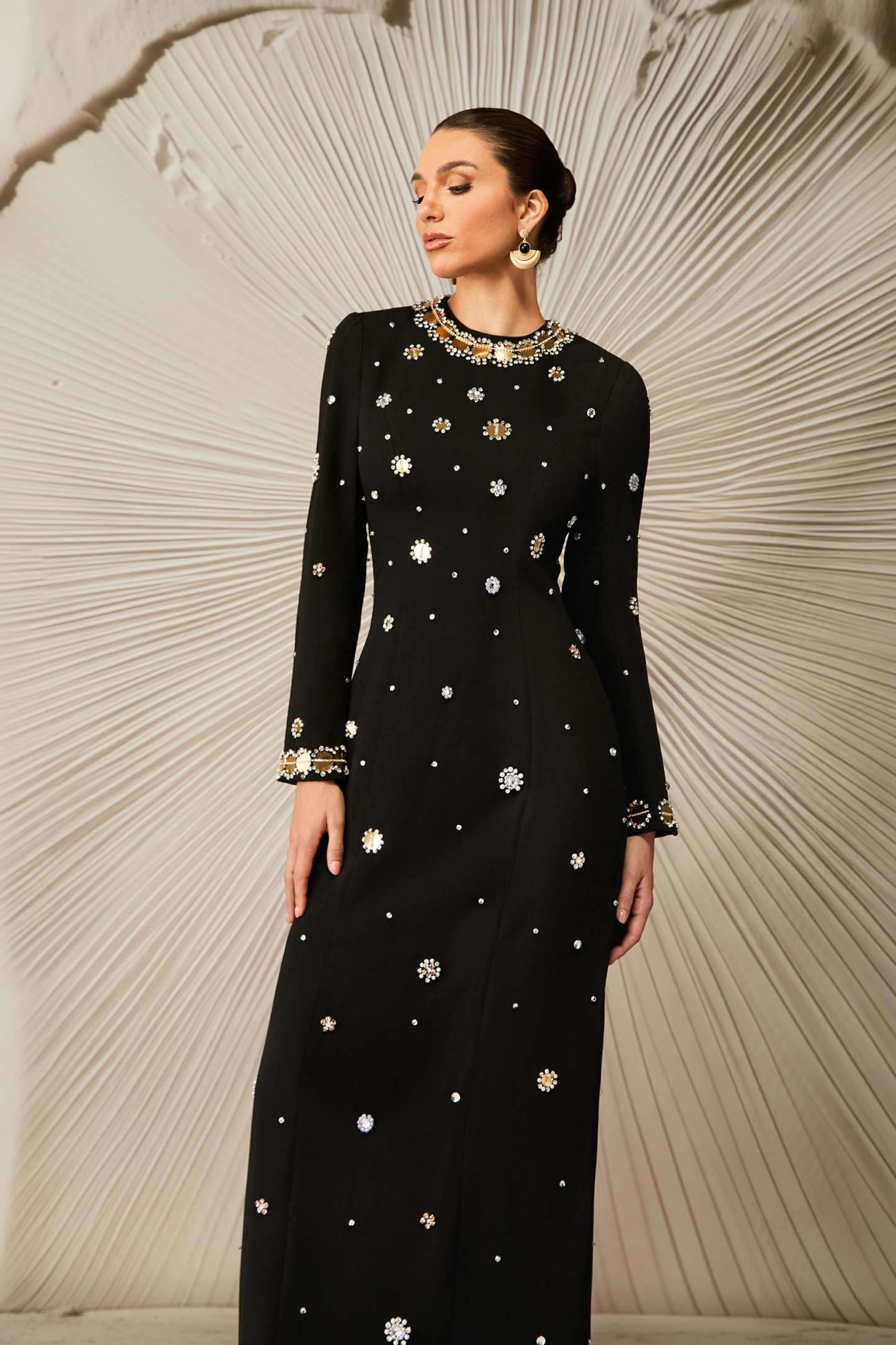 Lauryn Crystal Embellished Long Sleeve Maxi Dress