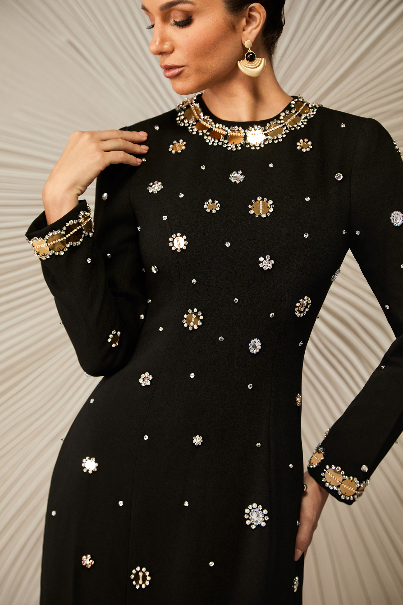 Lauryn Crystal Embellished Long Sleeve Maxi Dress