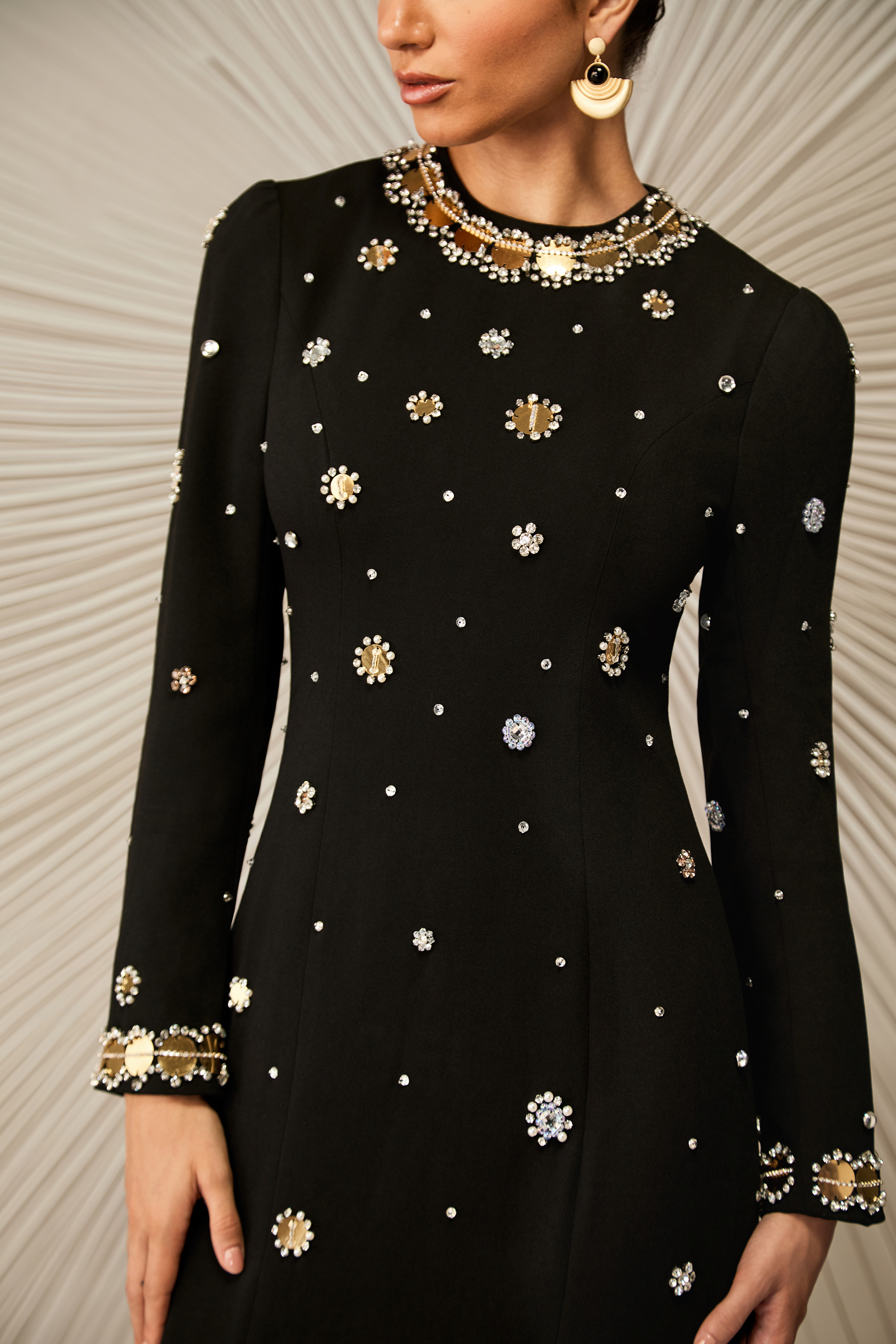 Lauryn Crystal Embellished Long Sleeve Maxi Dress