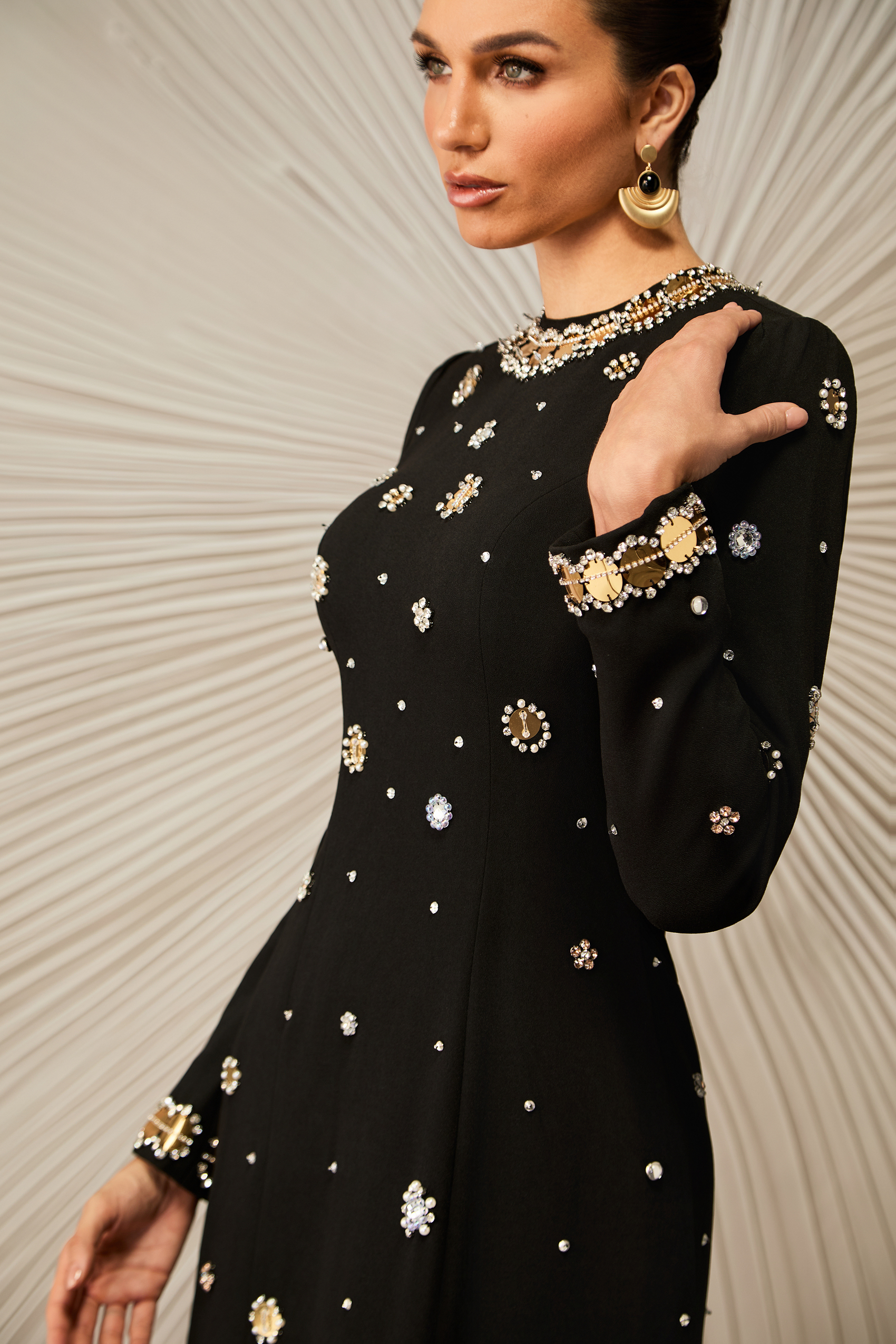 Lauryn Crystal Embellished Long Sleeve Maxi Dress