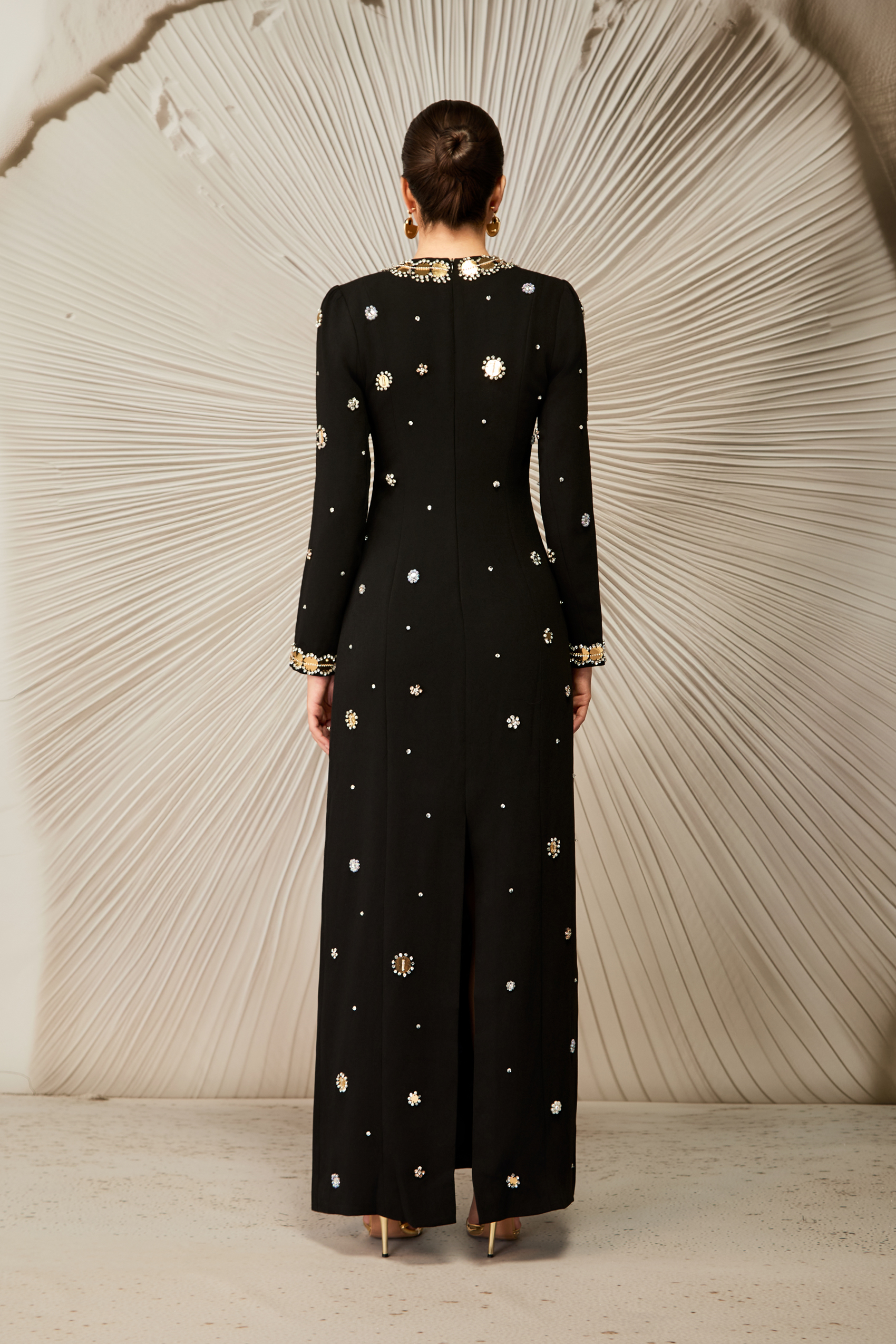 Lauryn Crystal Embellished Long Sleeve Maxi Dress