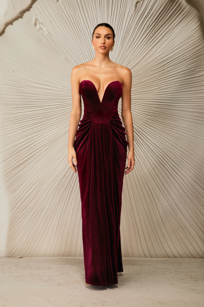 Dorothy Velvet Heart Corset Pleated Tube Maxi Dress