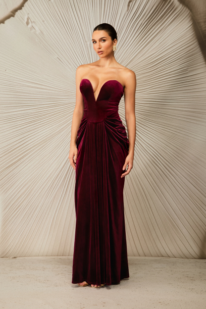 Dorothy Velvet Heart Corset Pleated Tube Maxi Dress