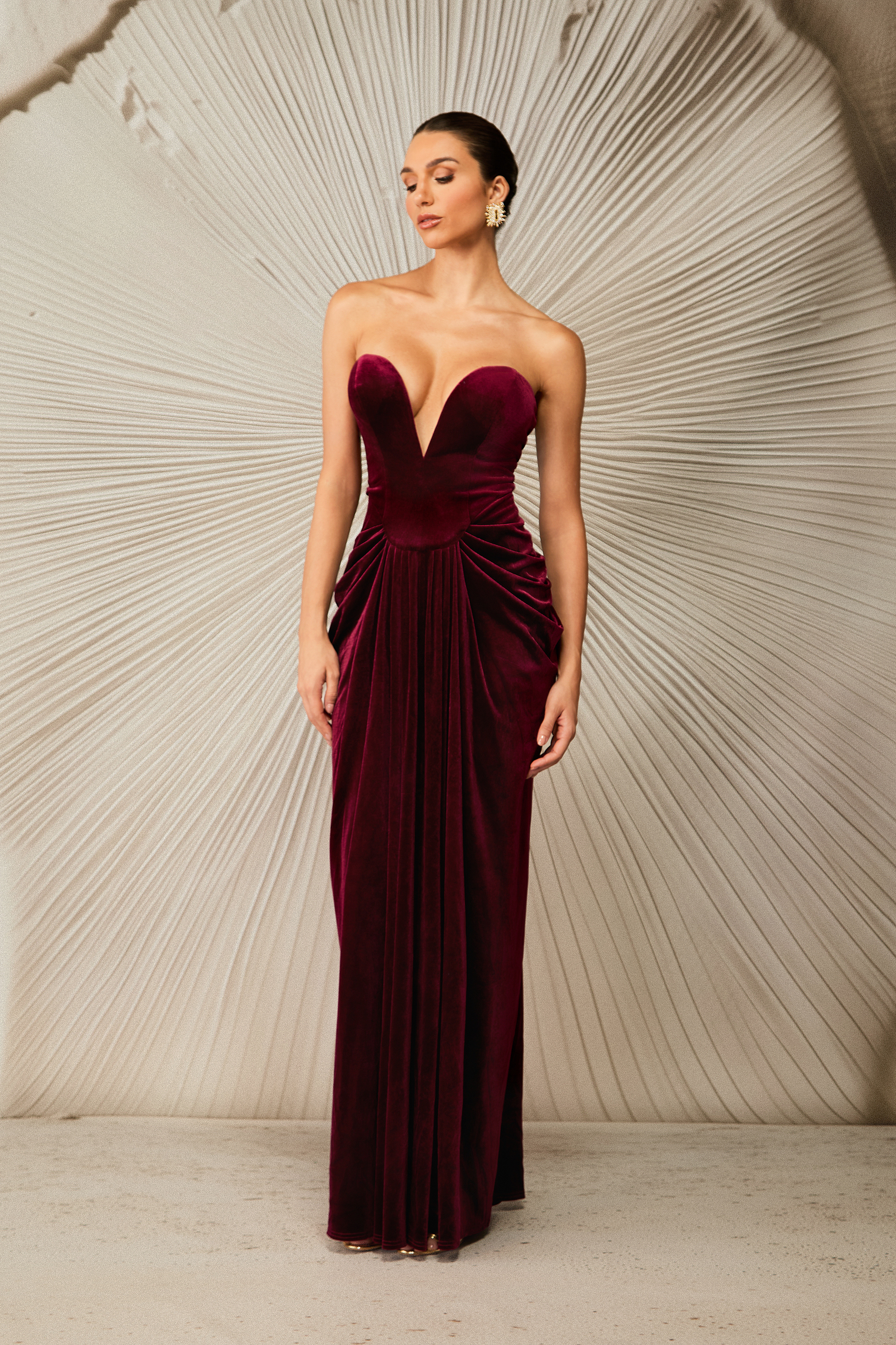 Dorothy Velvet Heart Corset Pleated Tube Maxi Dress