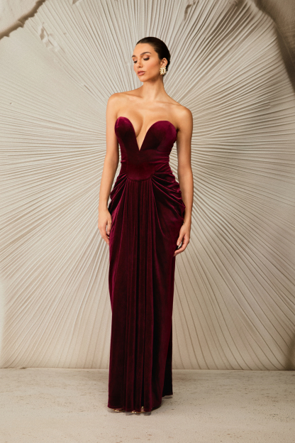 Dorothy Velvet Heart Corset Pleated Tube Maxi Dress