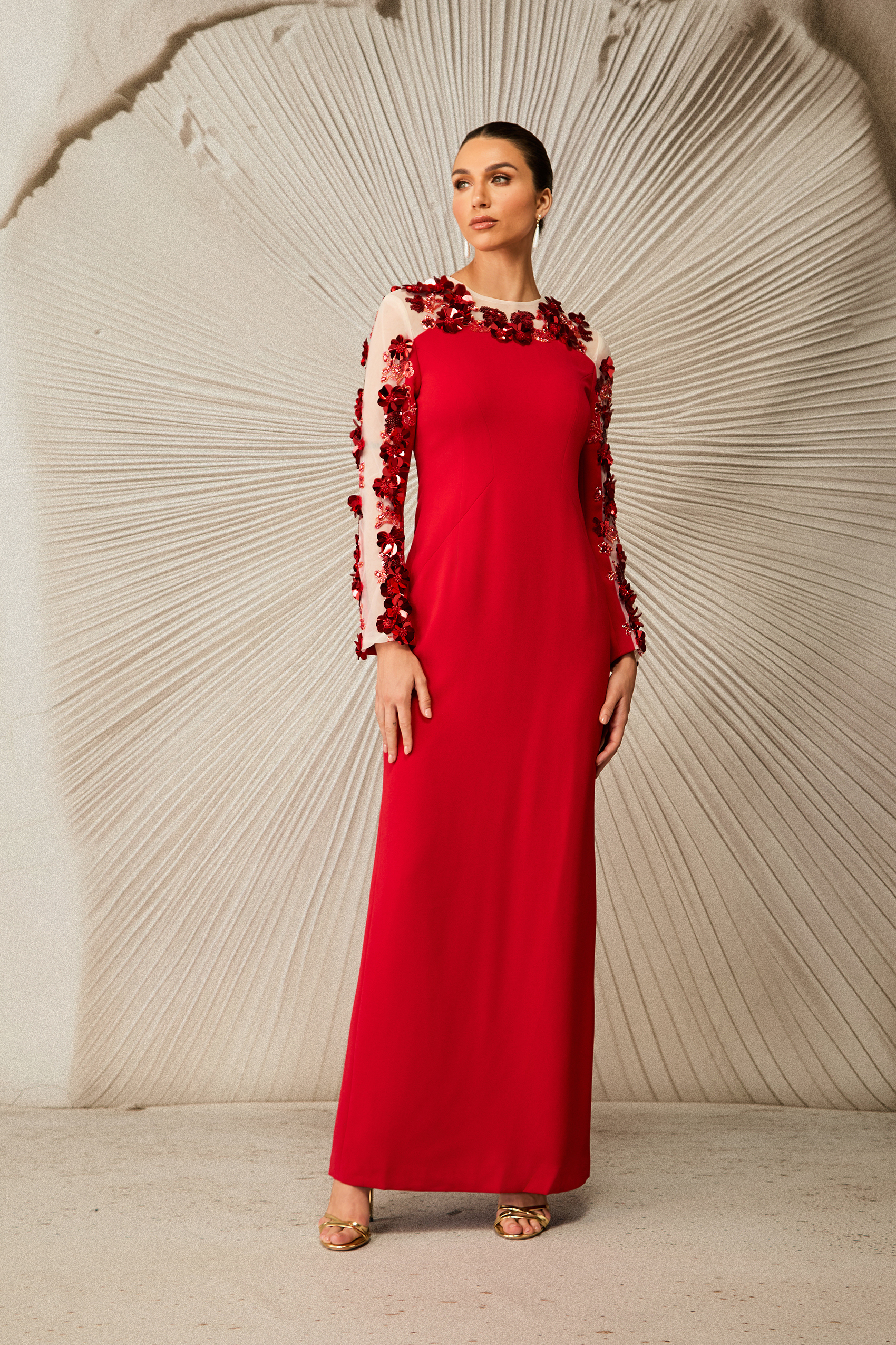 Liana Embellished Long Sleeve Maxi Dress