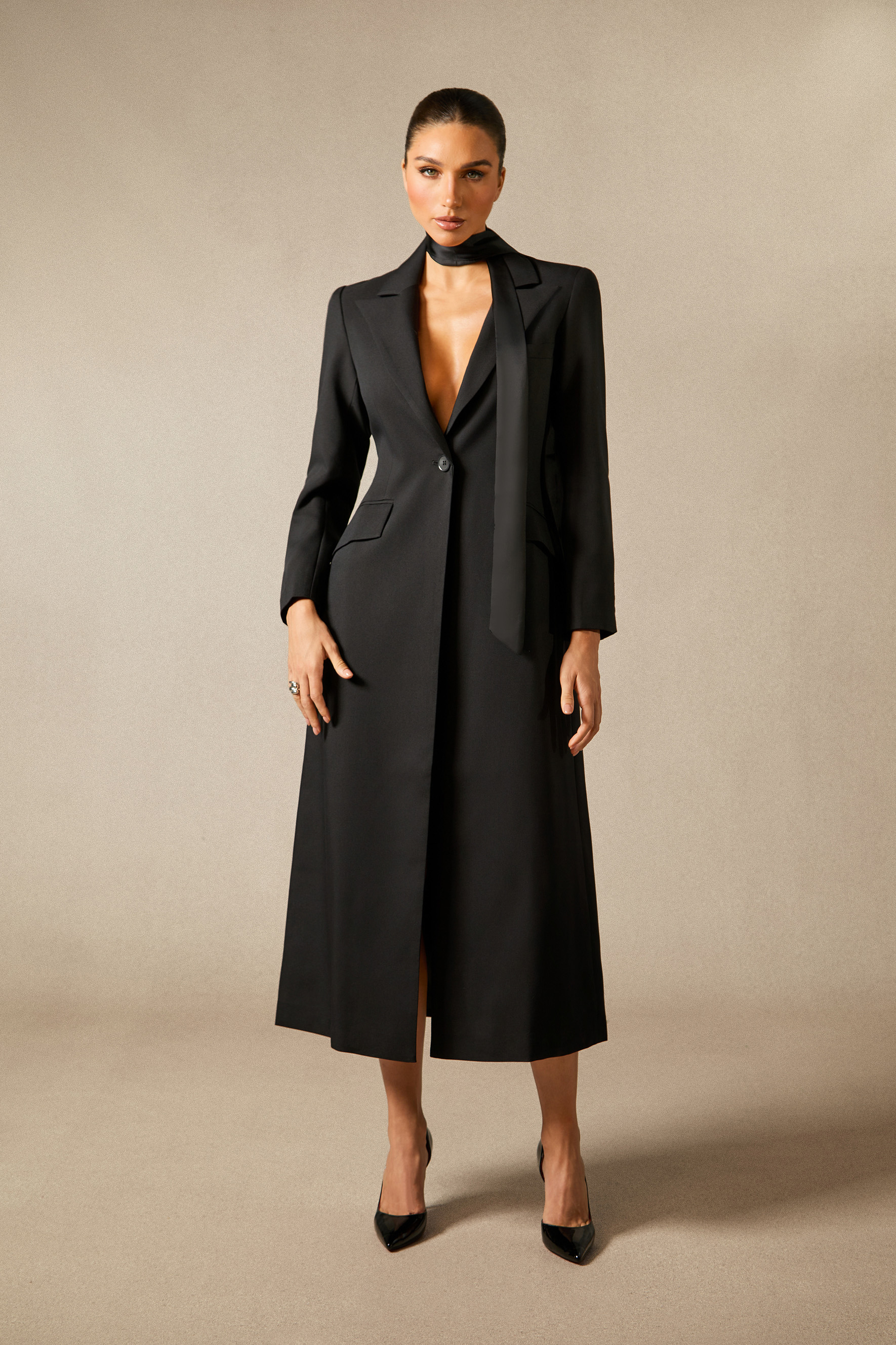 Esther Deep V Neck Single Breasted Long Coat