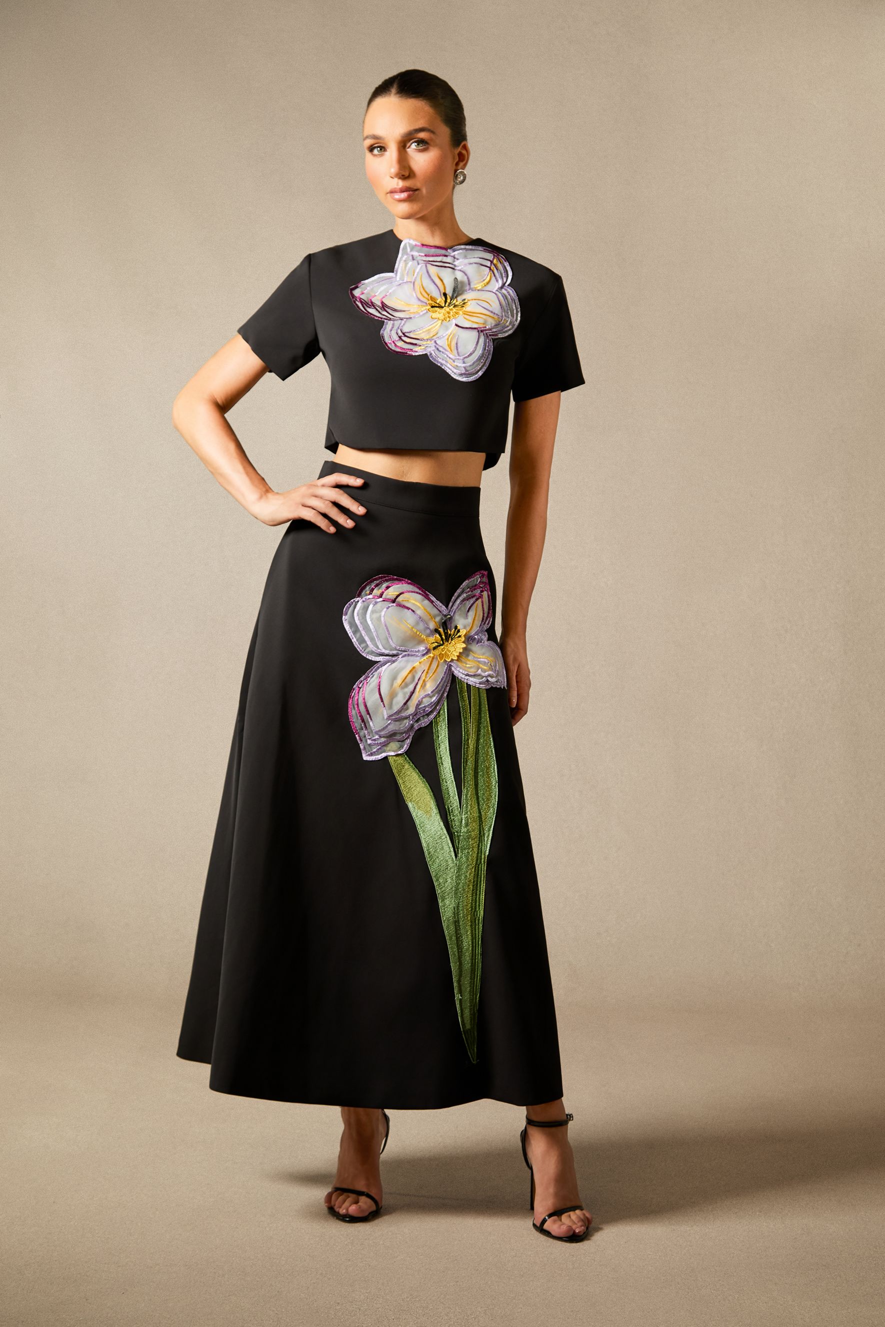 3D Floral Applique Skirt Set - Angelica Two-Piece | sunfere