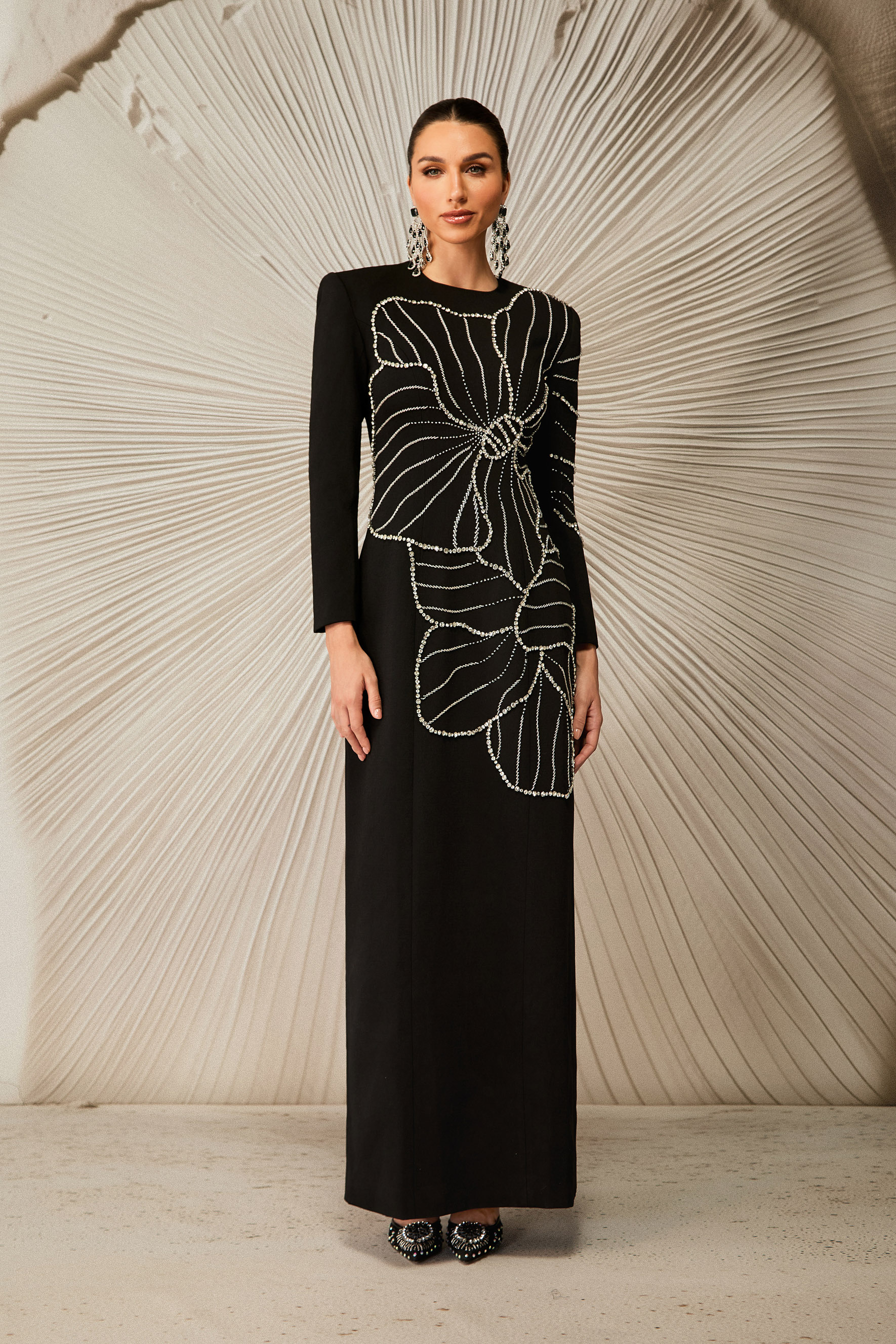 Amanda Embellished Floral Long Sleeve Maxi Dress