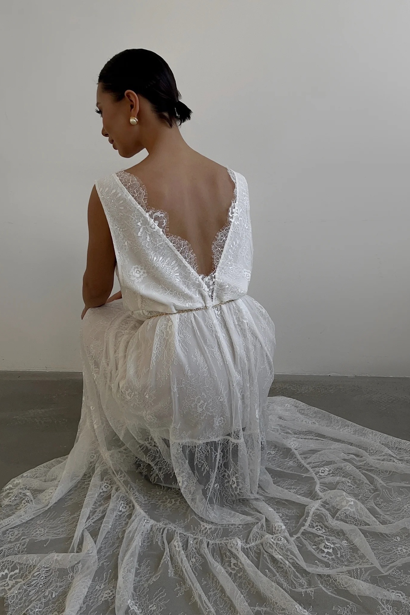 Yvette Deep V Neck Backless Lace Maxi Dress