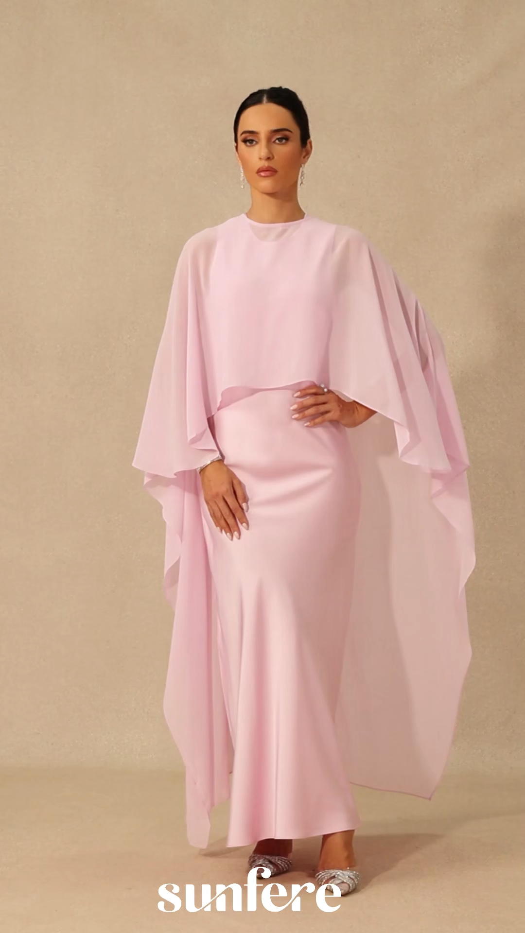 Juliana Crew Neck Sleeveless Maxi Dress with Cape