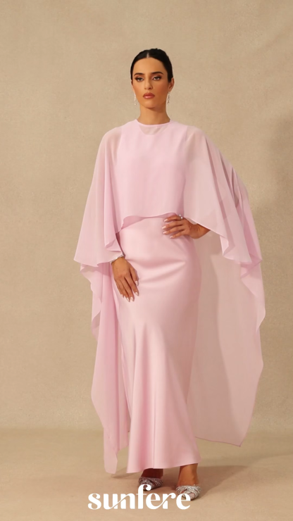 Juliana Crew Neck Sleeveless Maxi Dress with Cape