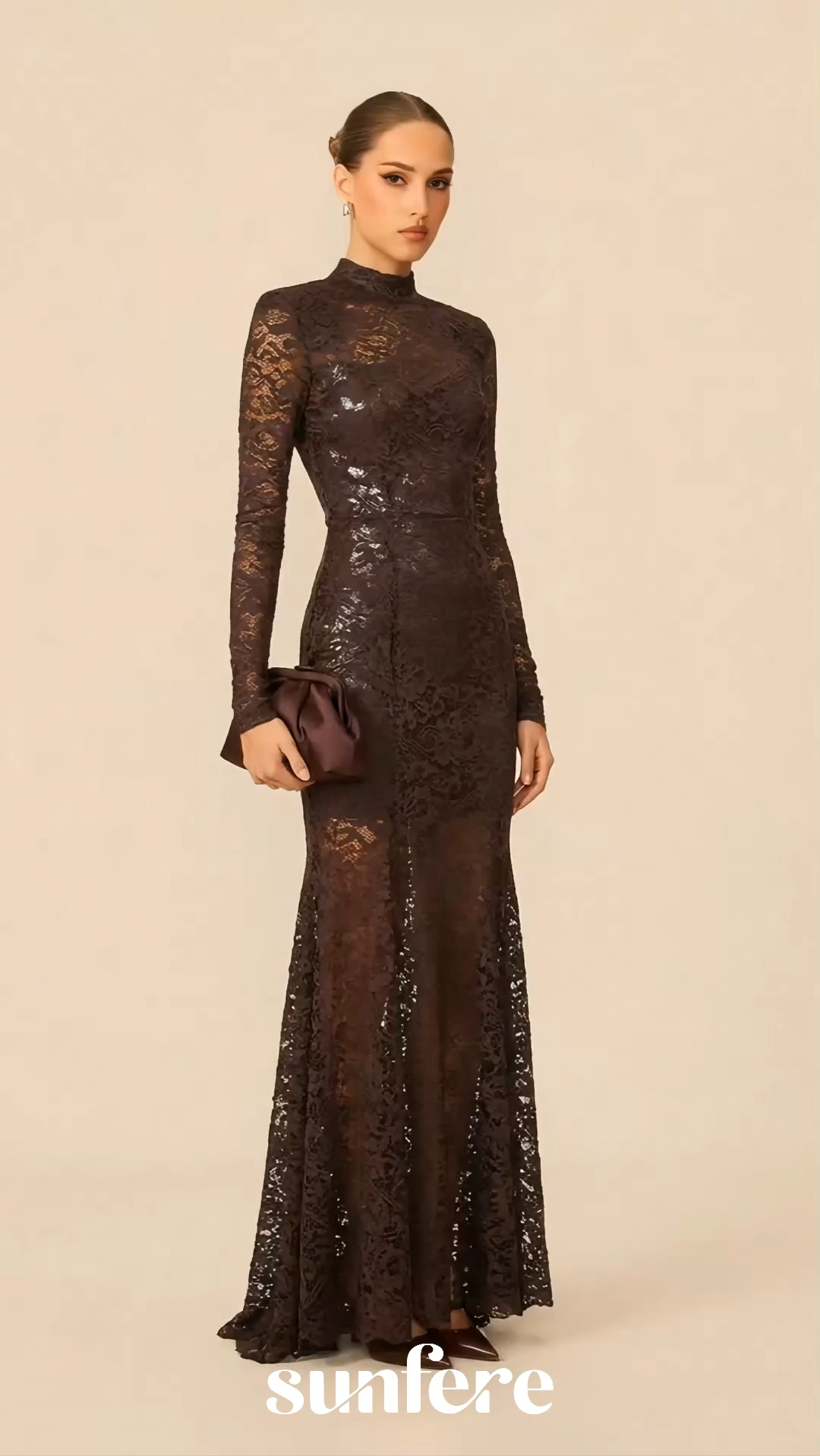 Appetite for Seduction Brown Sheer Lace Open Back Maxi Dress