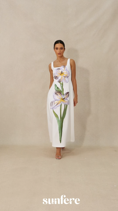 Ariel Floral Applique Square Neck Maxi Dress