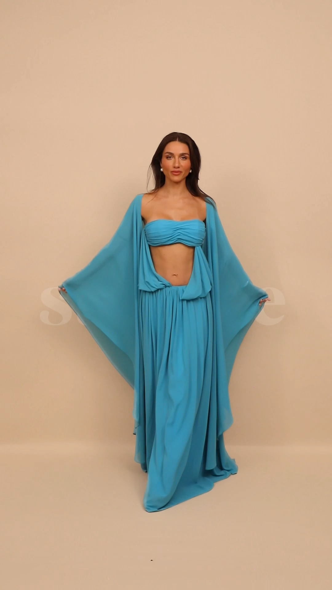 Eugenia Asymmetric Draped Cape Sleeve Maxi Dress