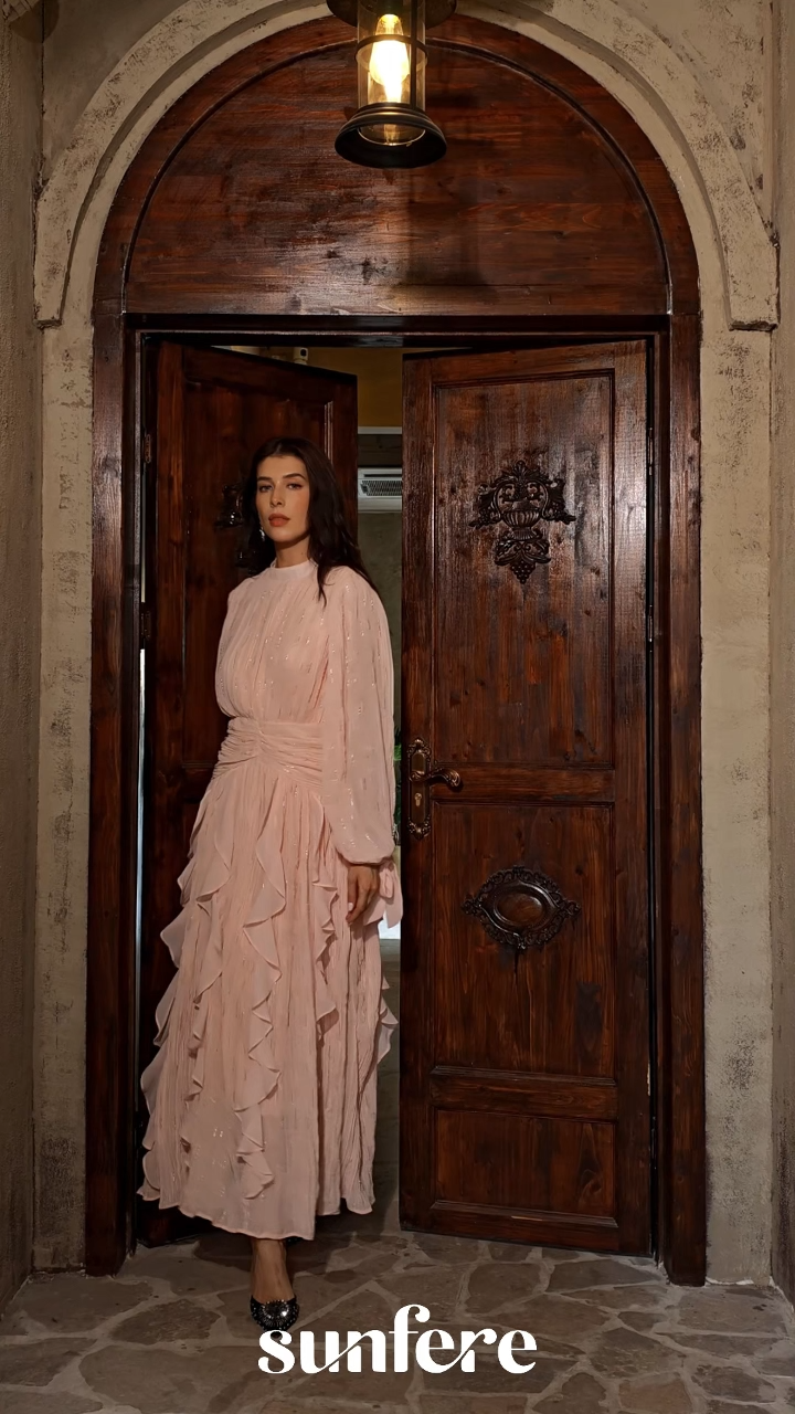 Immaculate Excellence Pink Ruffled Maxi Dress