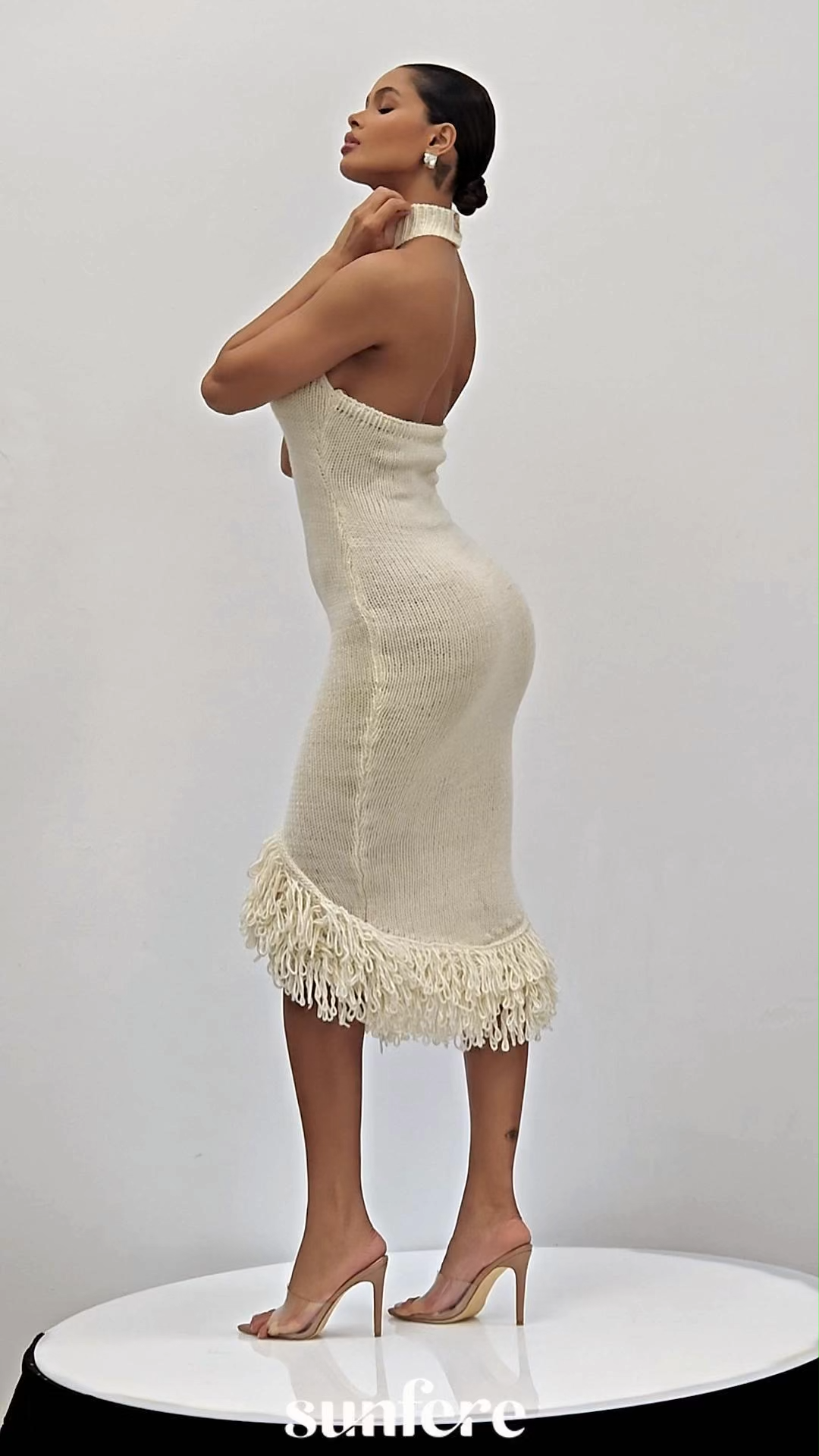 Lizzie Halter Neck Fringe Knitted Midi Dress