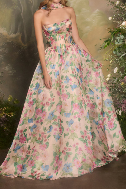 Most Beautiful Day Multi Floral Print Corset Maxi Dress