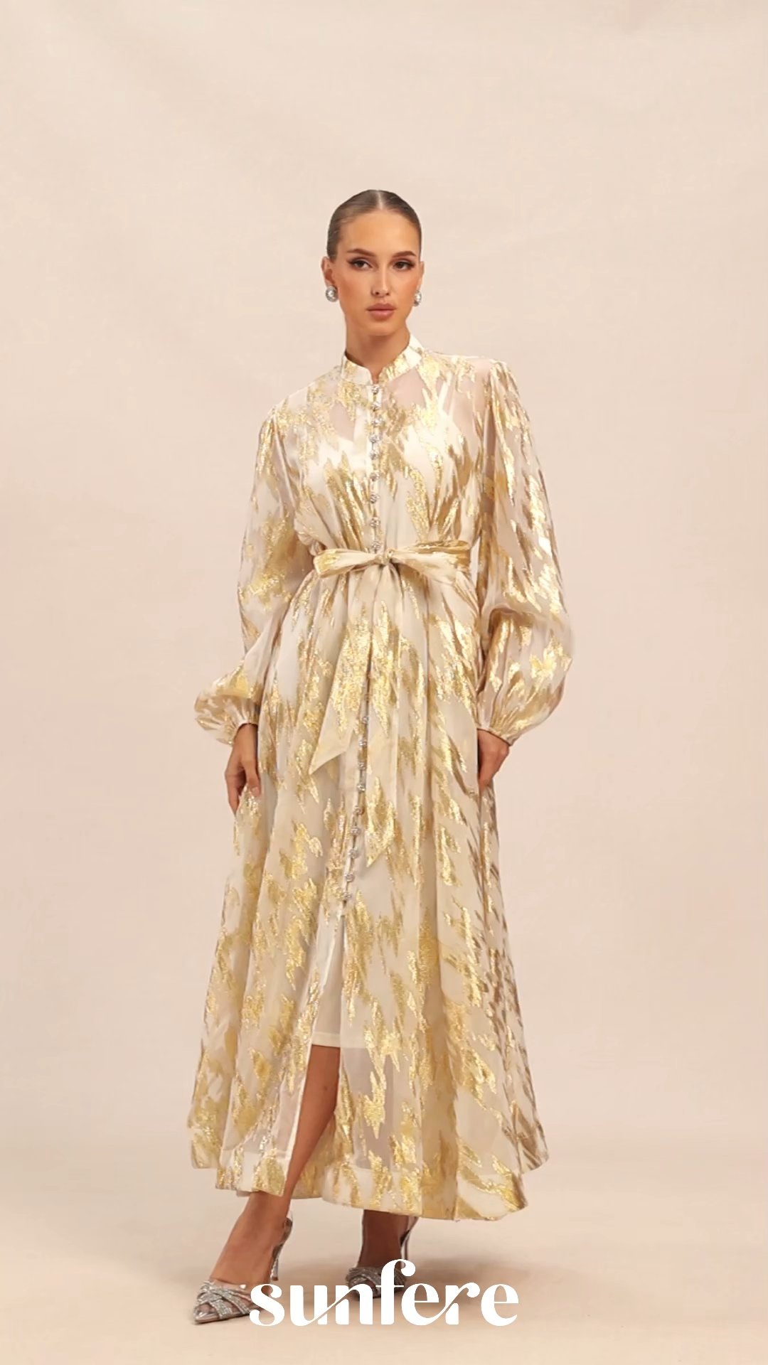 Aitana Metallic Print Puff Sleeve Maxi Dress