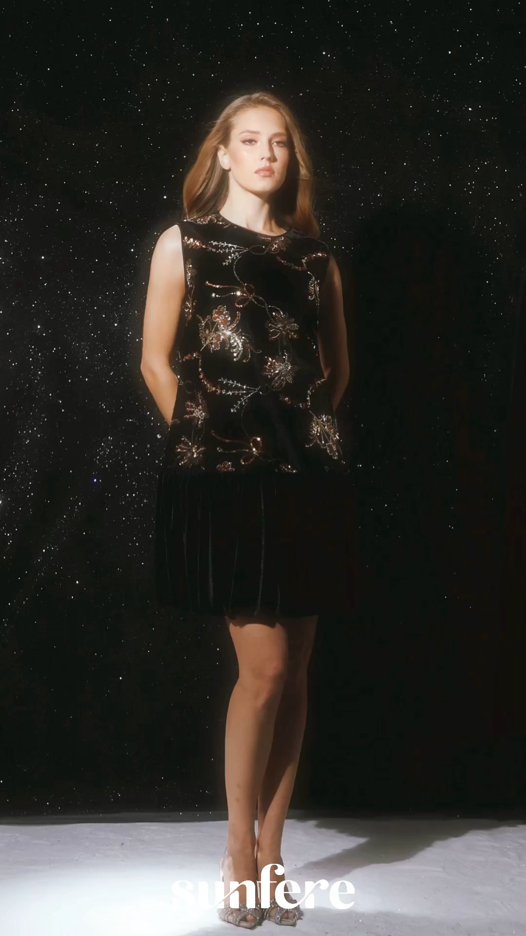 Classy Nights Black Sequin Floral Velvet Mini Dress