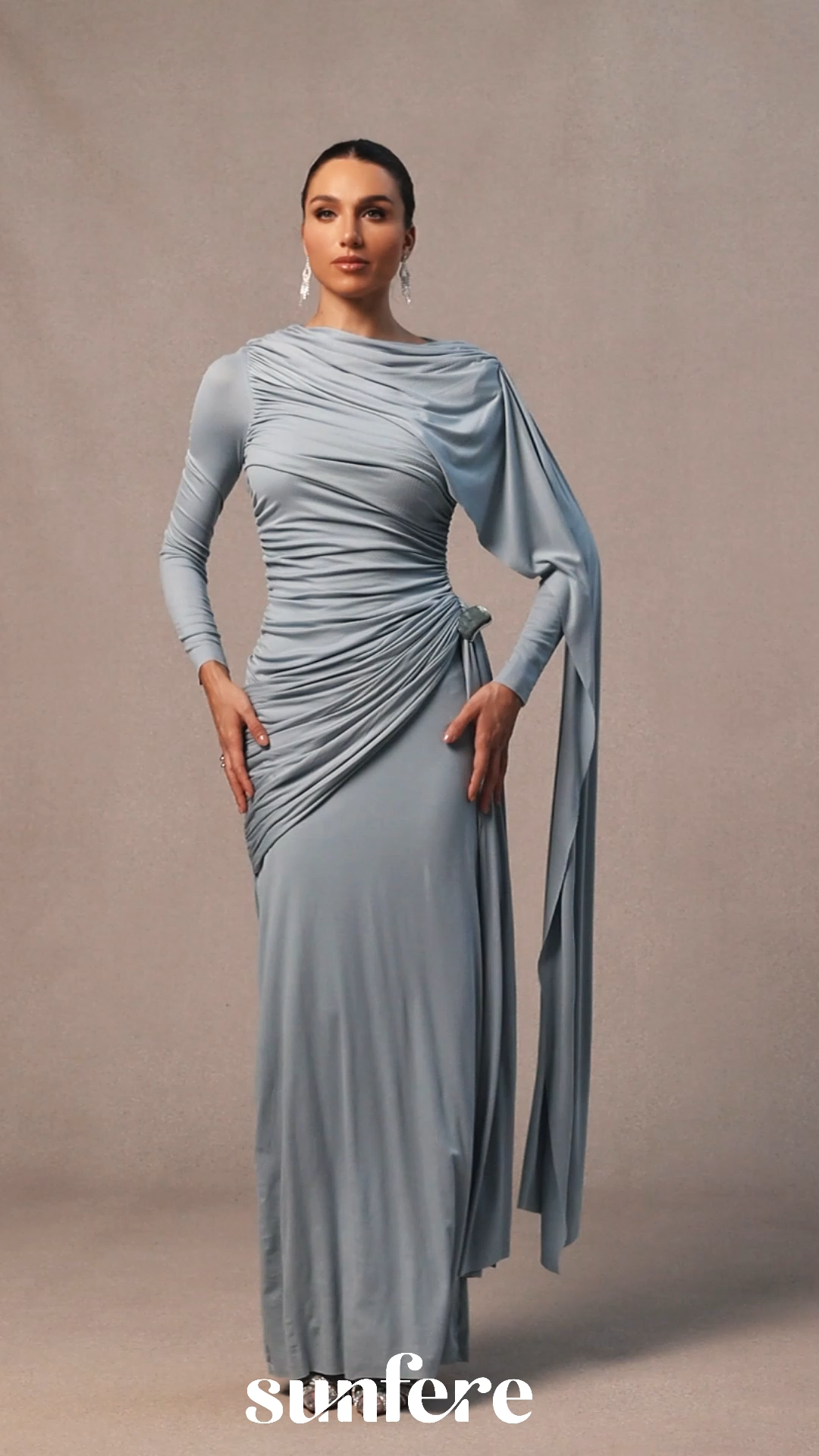 Elsie Long Sleeve Cape Detail Maxi Dress