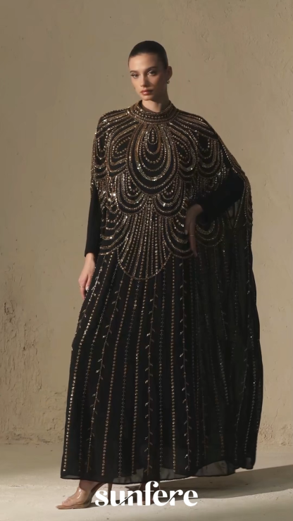 Glamorous Choice Black Beaded Cape Maxi Dress
