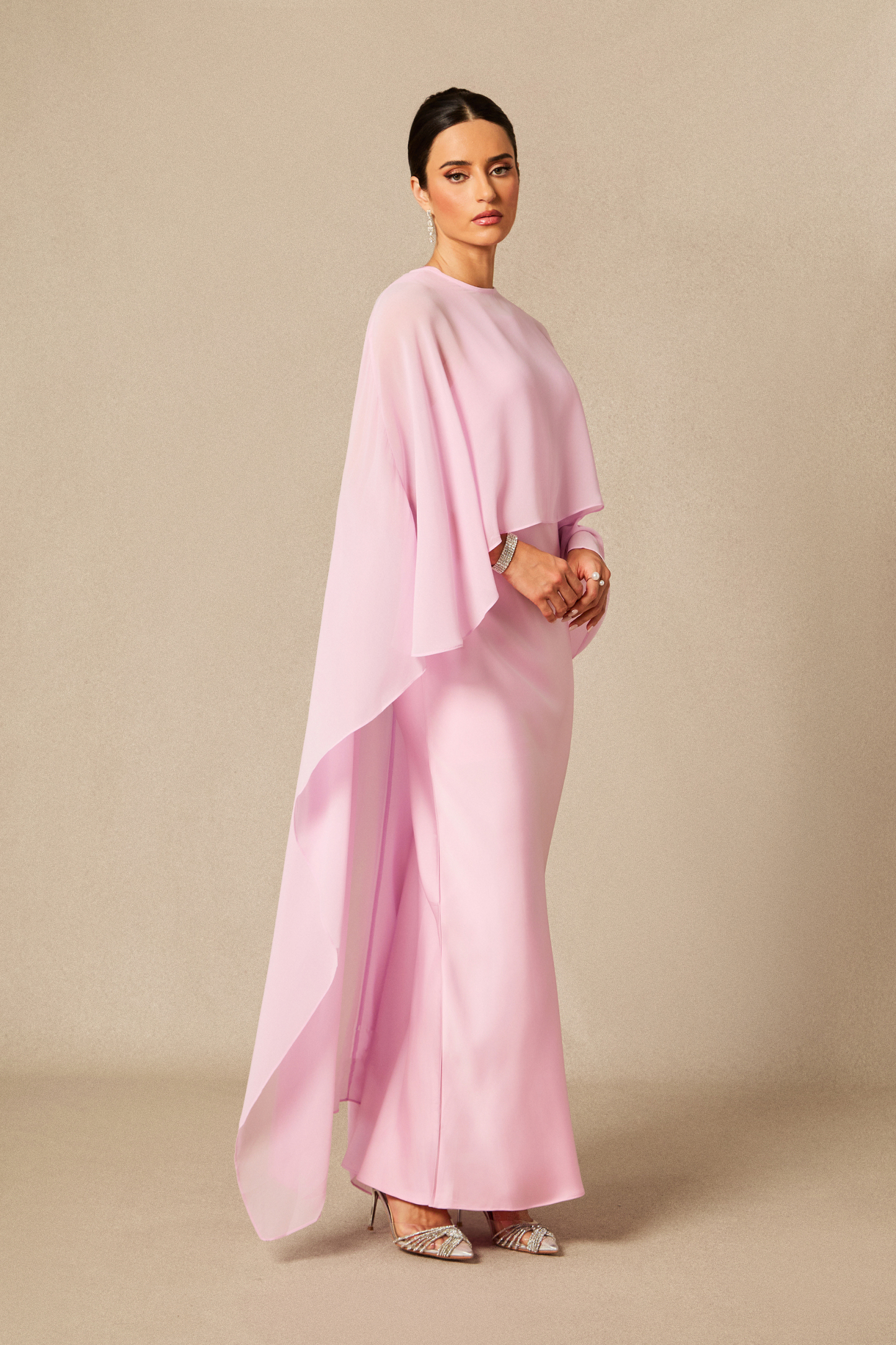 Juliana Crew Neck Sleeveless Maxi Dress with Cape