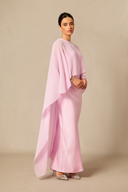 Juliana Crew Neck Sleeveless Maxi Dress with Cape