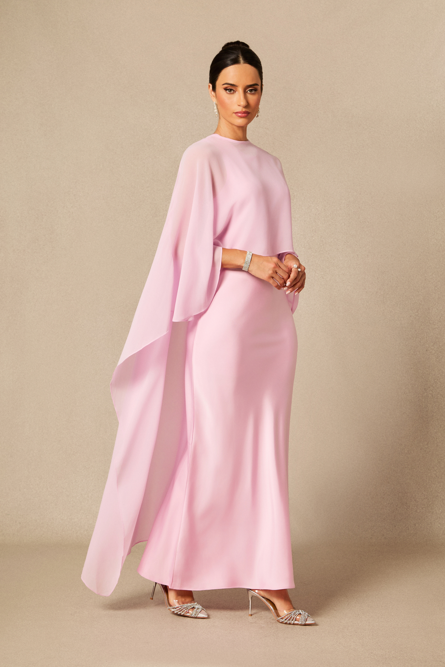 Juliana Crew Neck Sleeveless Maxi Dress with Cape