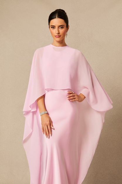 Juliana Crew Neck Sleeveless Maxi Dress with Cape