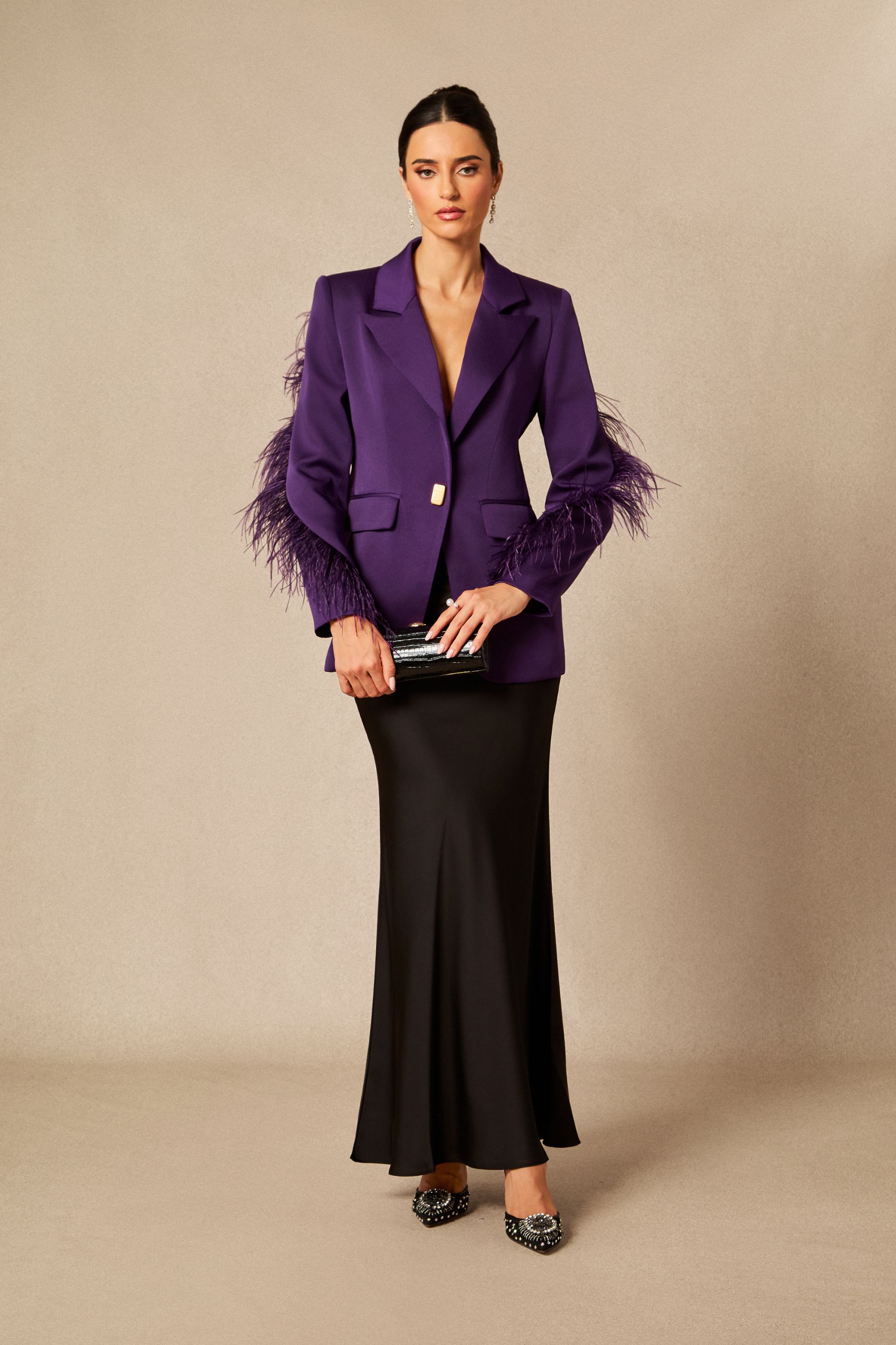 Shana Feather Trim Single Breasted Blazer