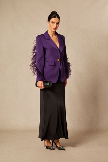 Shana Feather Trim Single Breasted Blazer