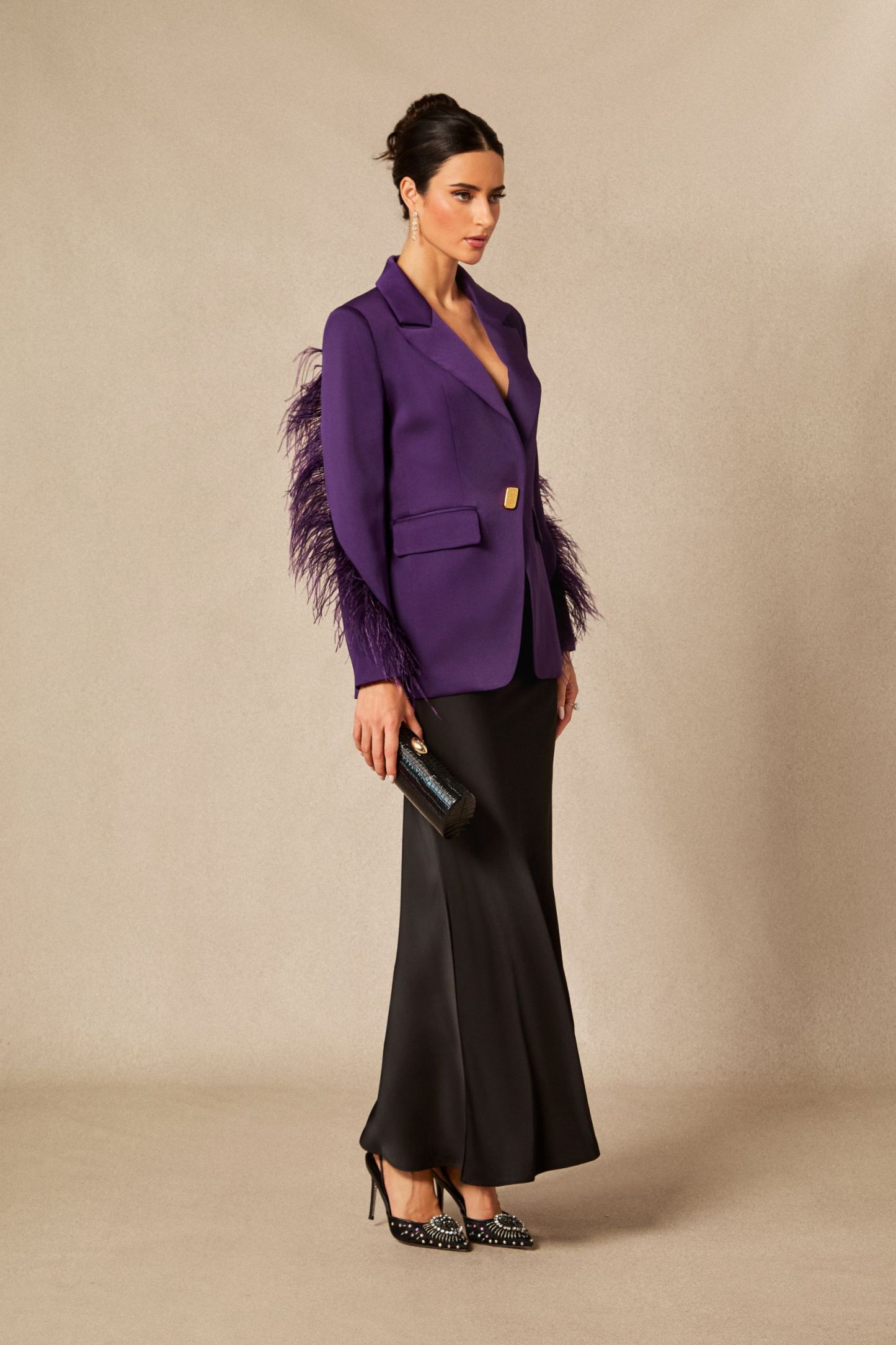 Shana Feather Trim Single Breasted Blazer