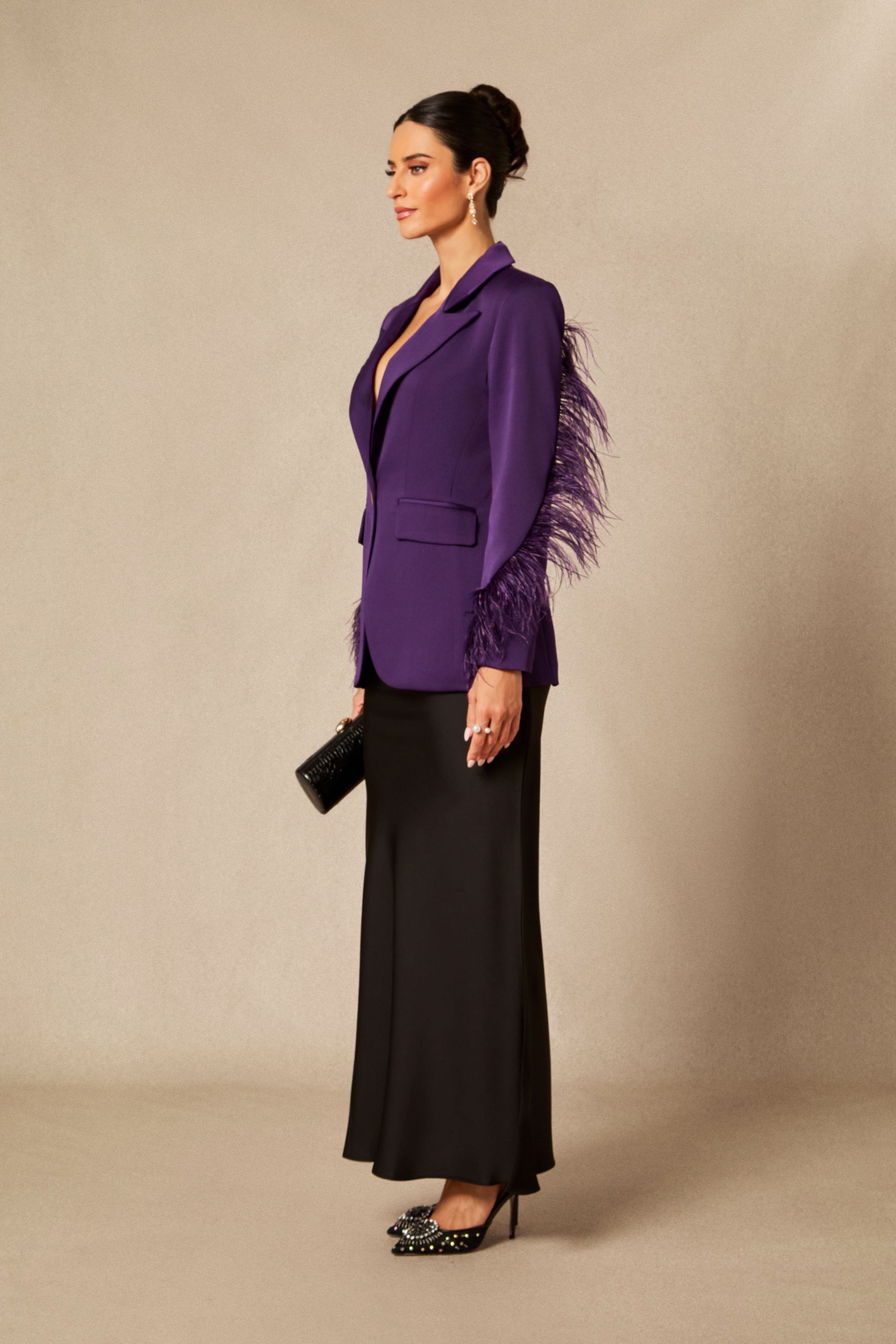 Shana Feather Trim Single Breasted Blazer