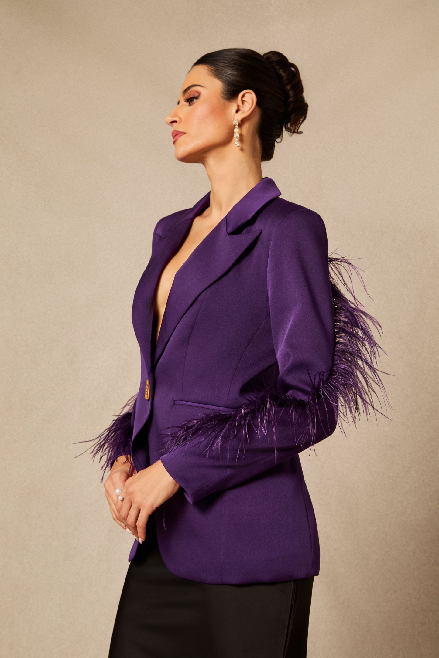 Shana Feather Trim Single Breasted Blazer