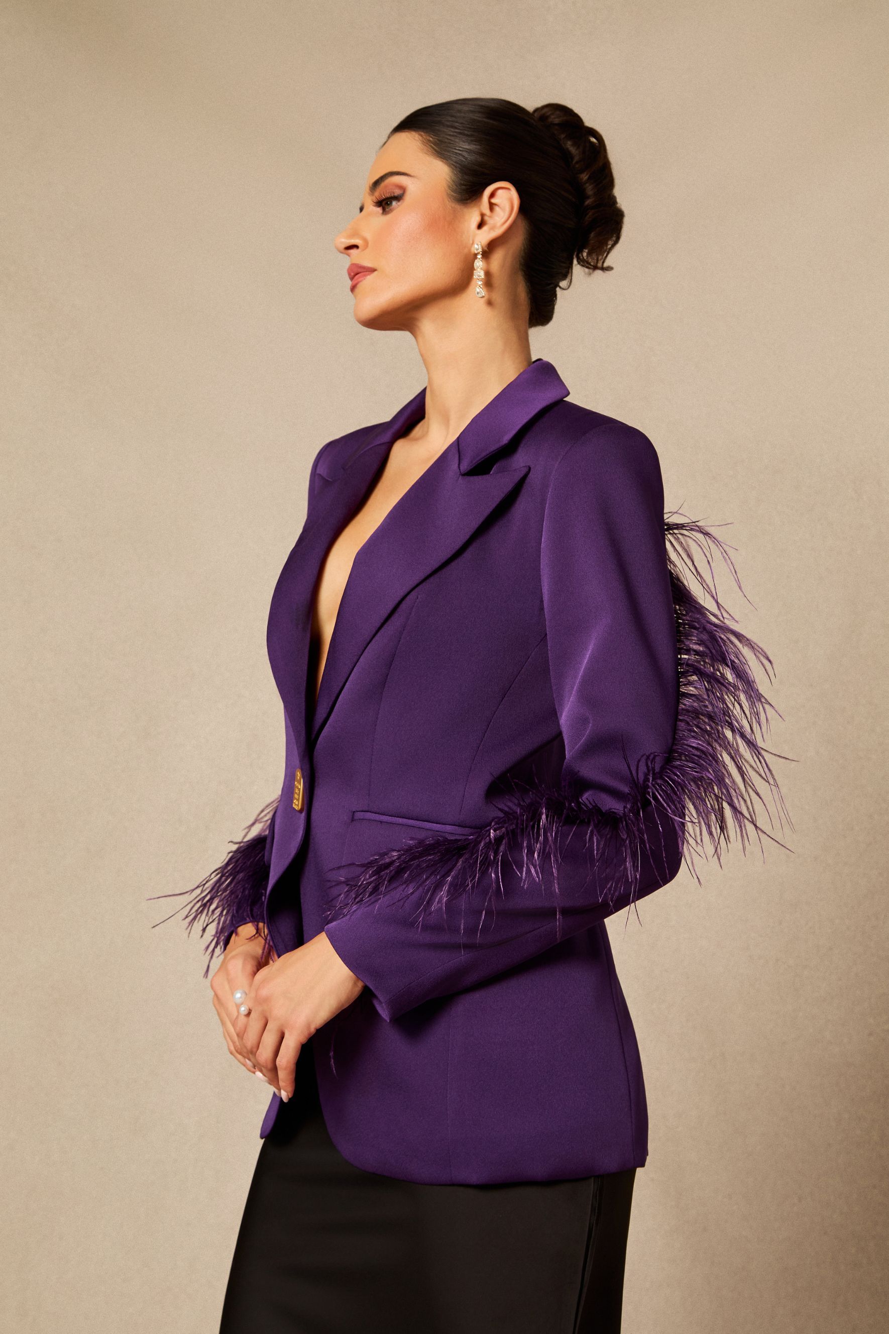 Shana Feather Trim Single Breasted Blazer