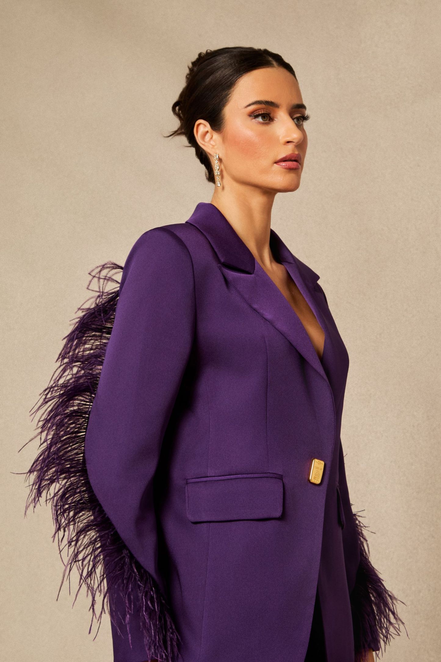 Shana Feather Trim Single Breasted Blazer