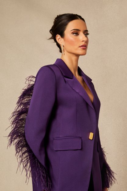 Shana Feather Trim Single Breasted Blazer