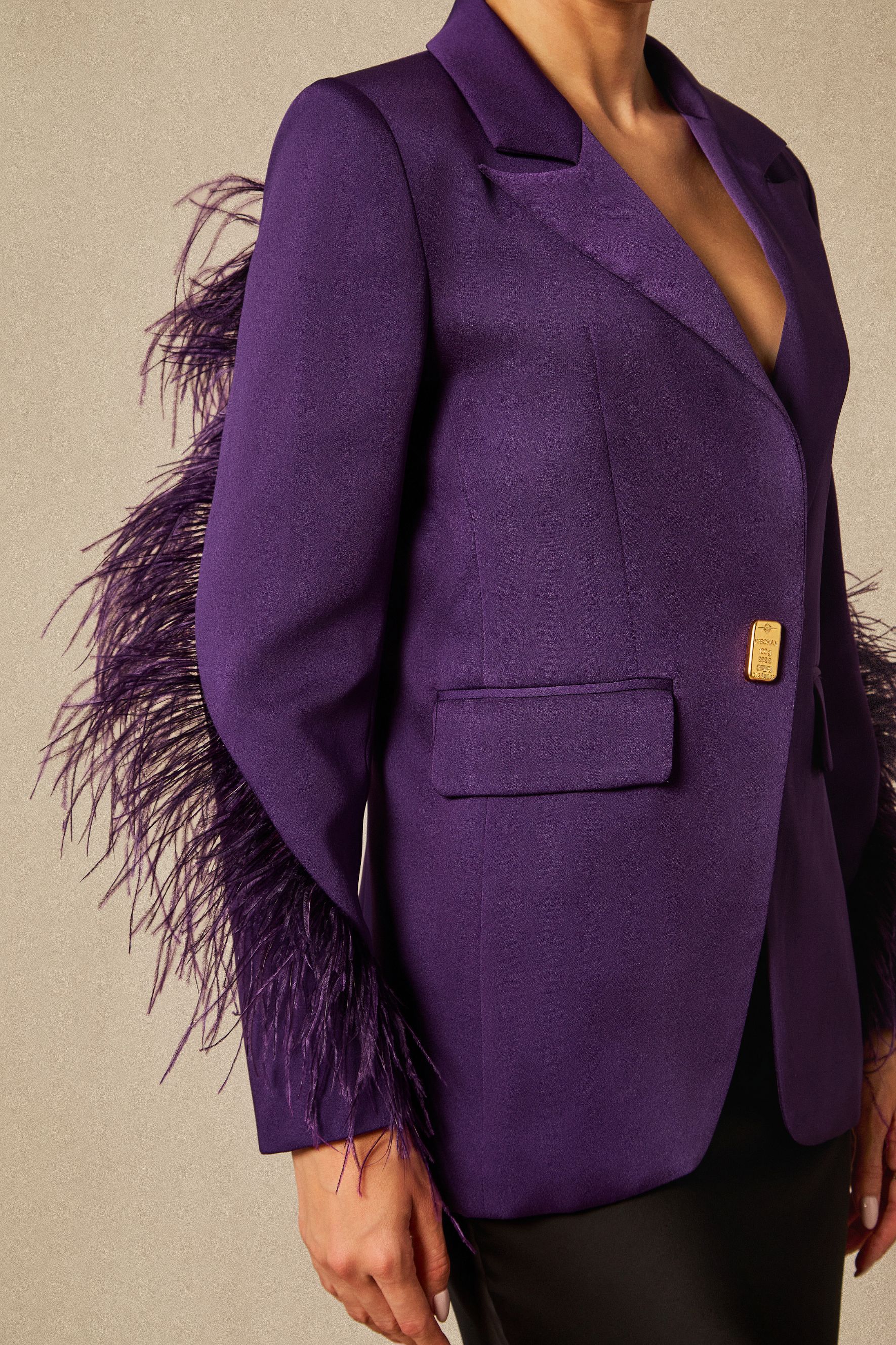 Shana Feather Trim Single Breasted Blazer