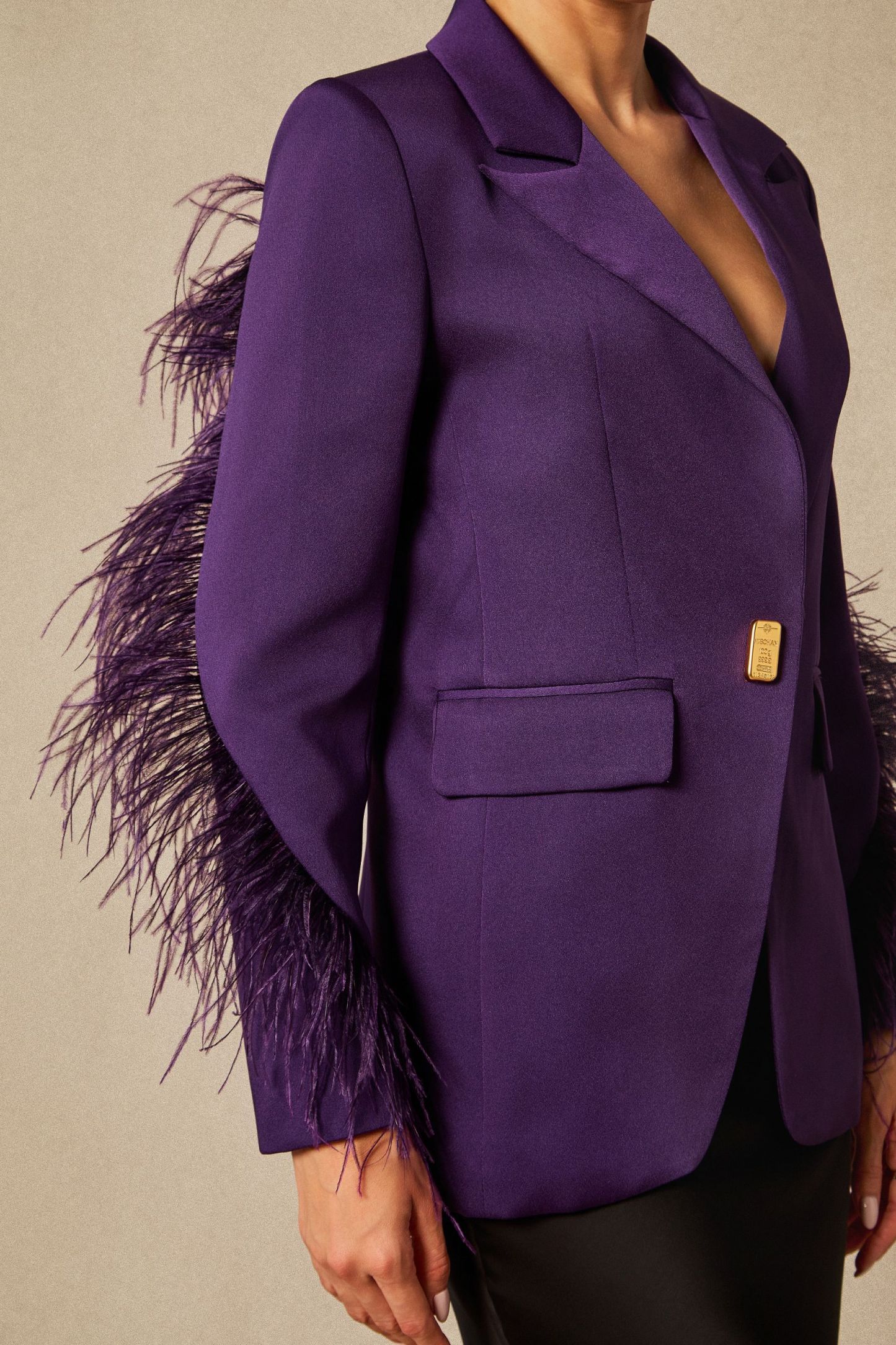 Shana Feather Trim Single Breasted Blazer