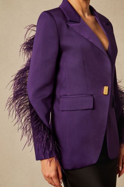 Shana Feather Trim Single Breasted Blazer