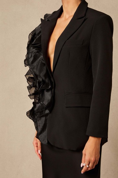 Misty Asymmetric Ruffle Blazer & Satin Skirt Set