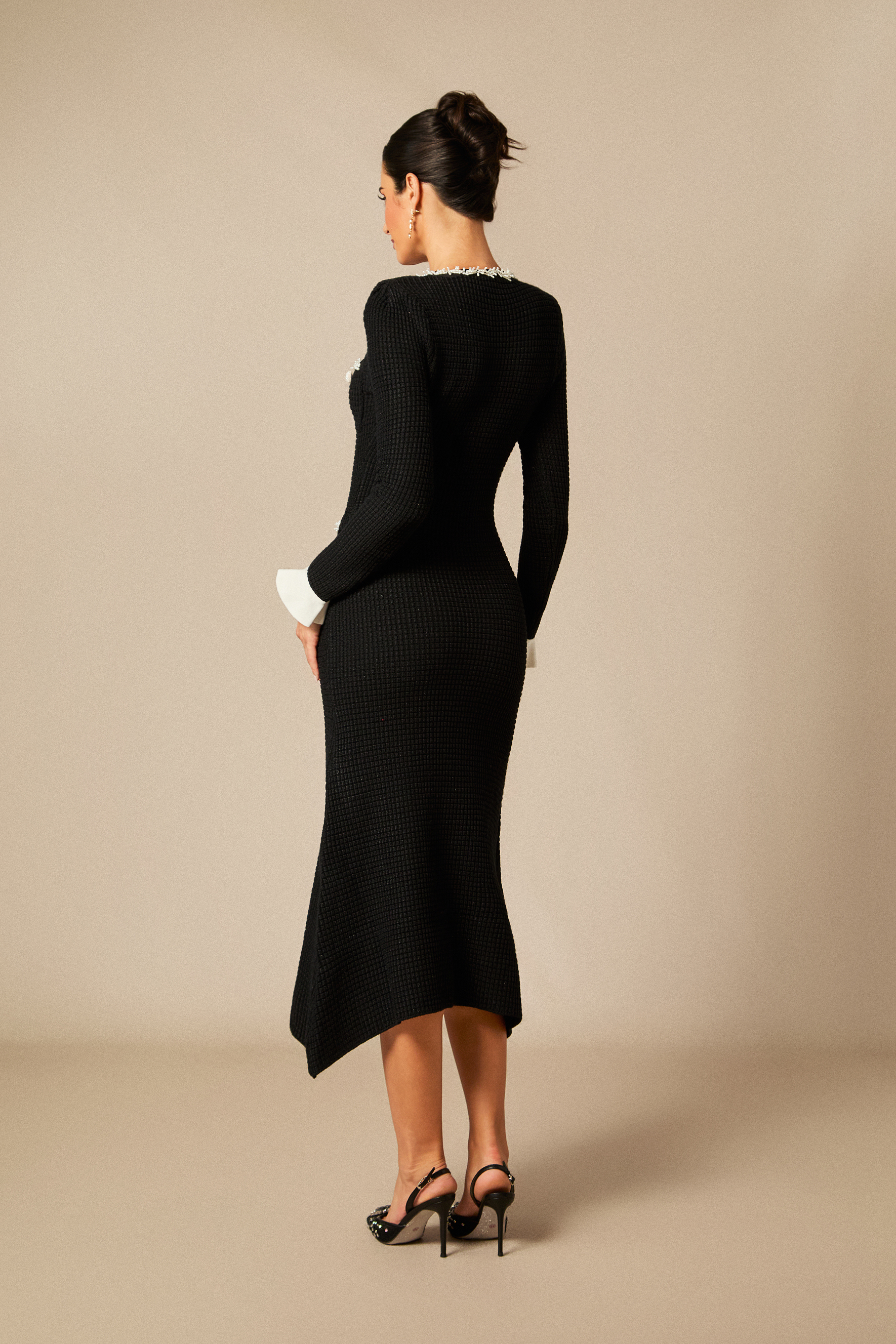 Angie Contrast Trim Pearl Knit Midi Dress