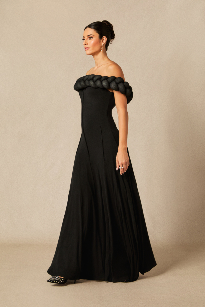 Caroline Off Shoulder Braided Knit Maxi Dress