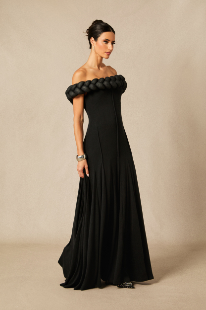 Caroline Off Shoulder Braided Knit Maxi Dress