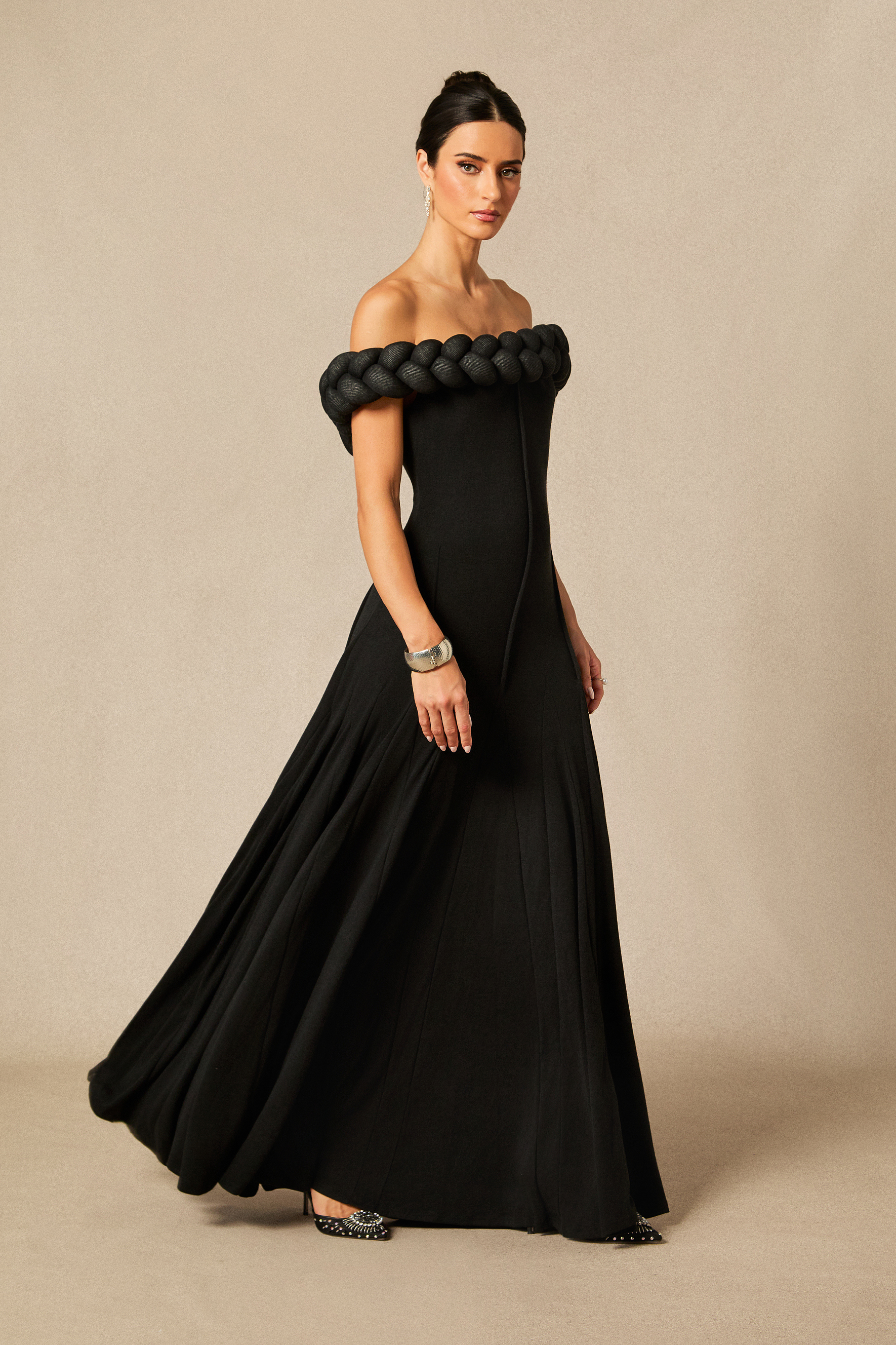 Caroline Off Shoulder Braided Knit Maxi Dress