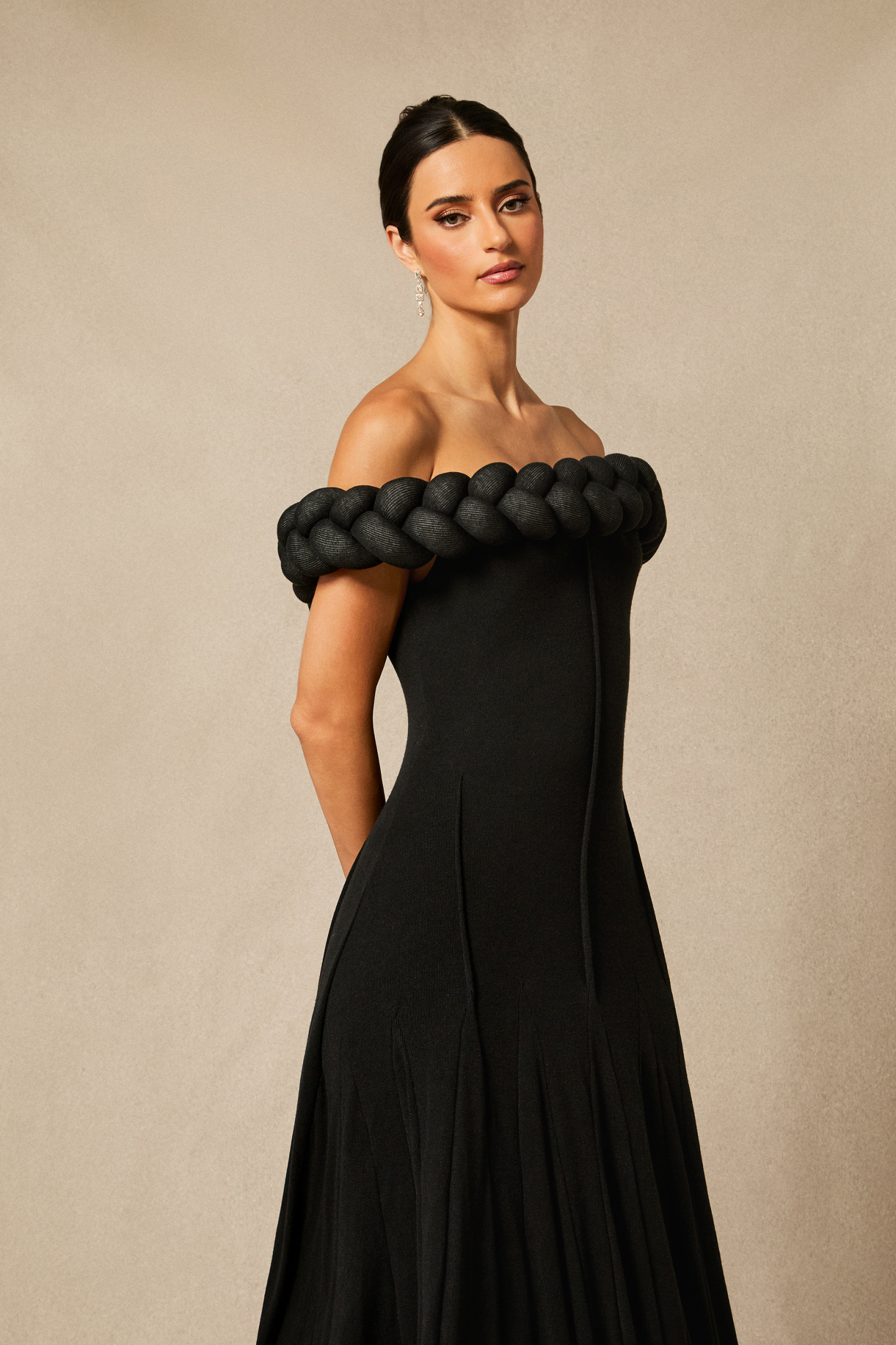 Caroline Off Shoulder Braided Knit Maxi Dress