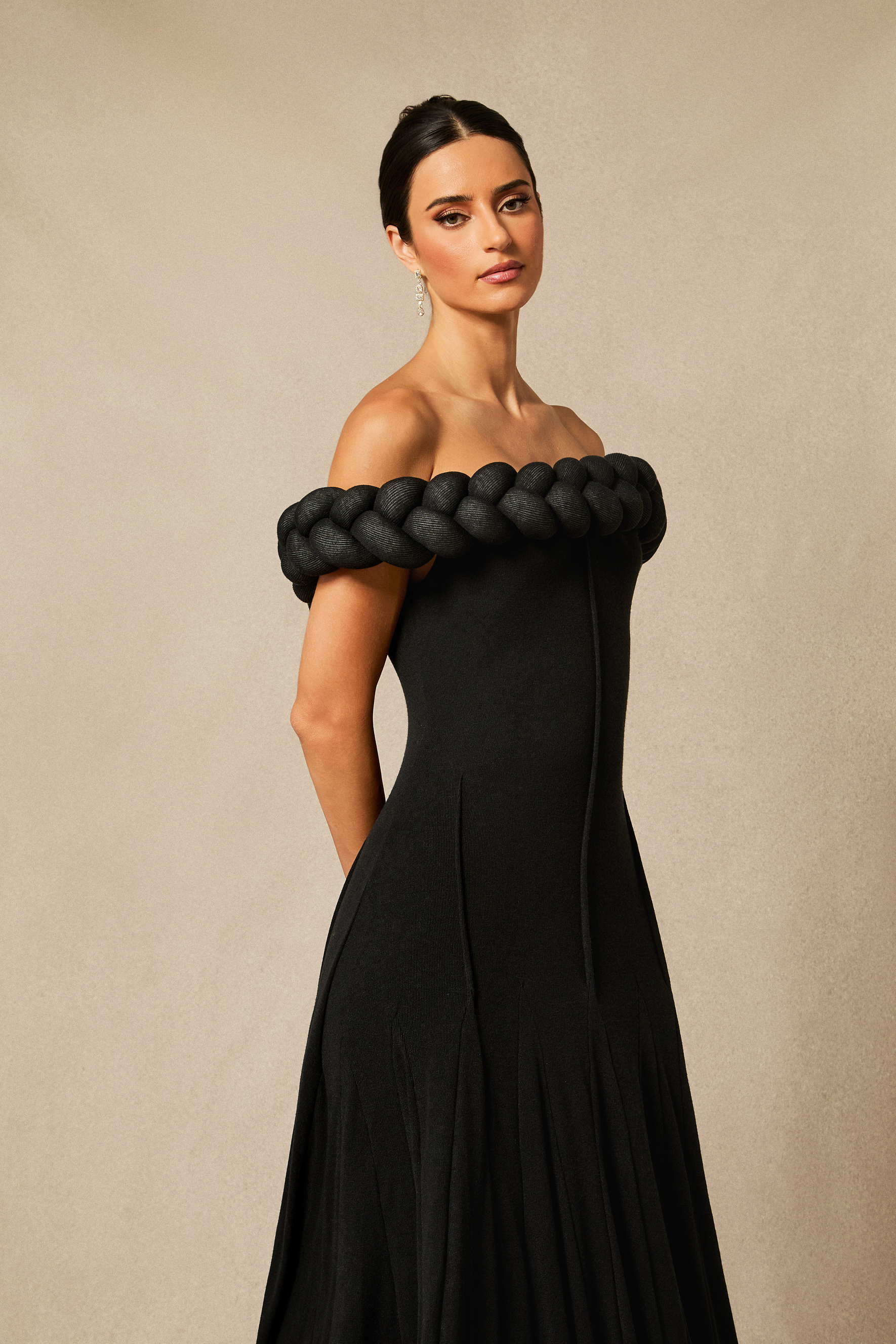 Caroline Off Shoulder Braided Knit Maxi Dress