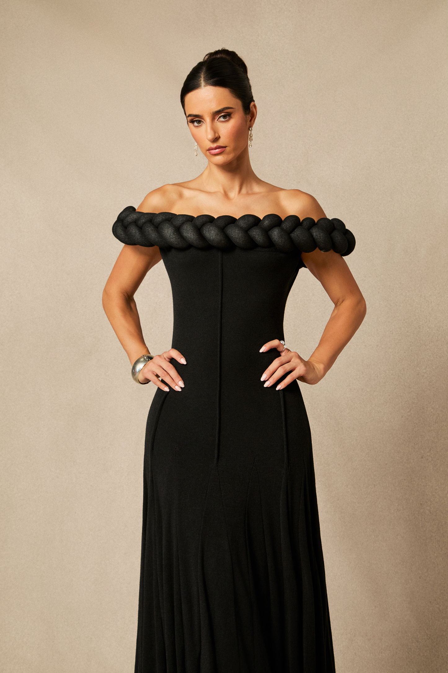 Caroline Off Shoulder Braided Knit Maxi Dress