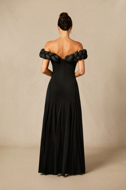 Caroline Off Shoulder Braided Knit Maxi Dress